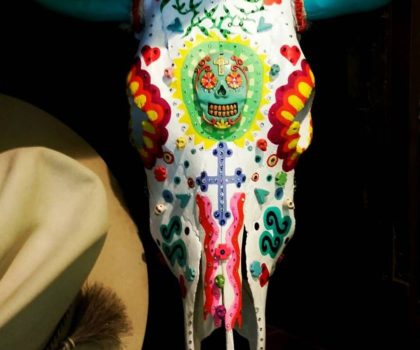 Painted long horn skull